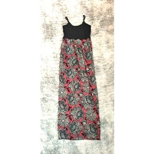 Long Summer Edgy Floral red dress with modern black and white flowers